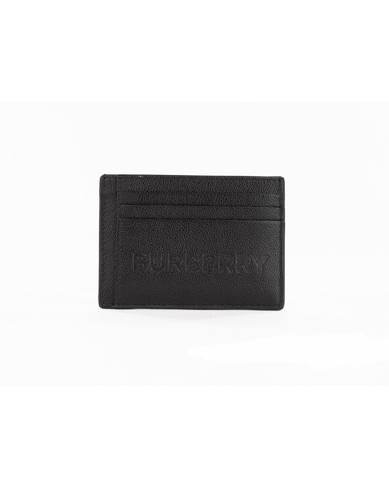 Black Leather Money Clip Card Case with Branded Logo One Size Men