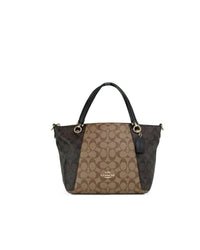 Thumbnail for COACH Women's Kacey Khaki Brown Blocked Signature Canvas Top Zip Satchel Handbag - One Size