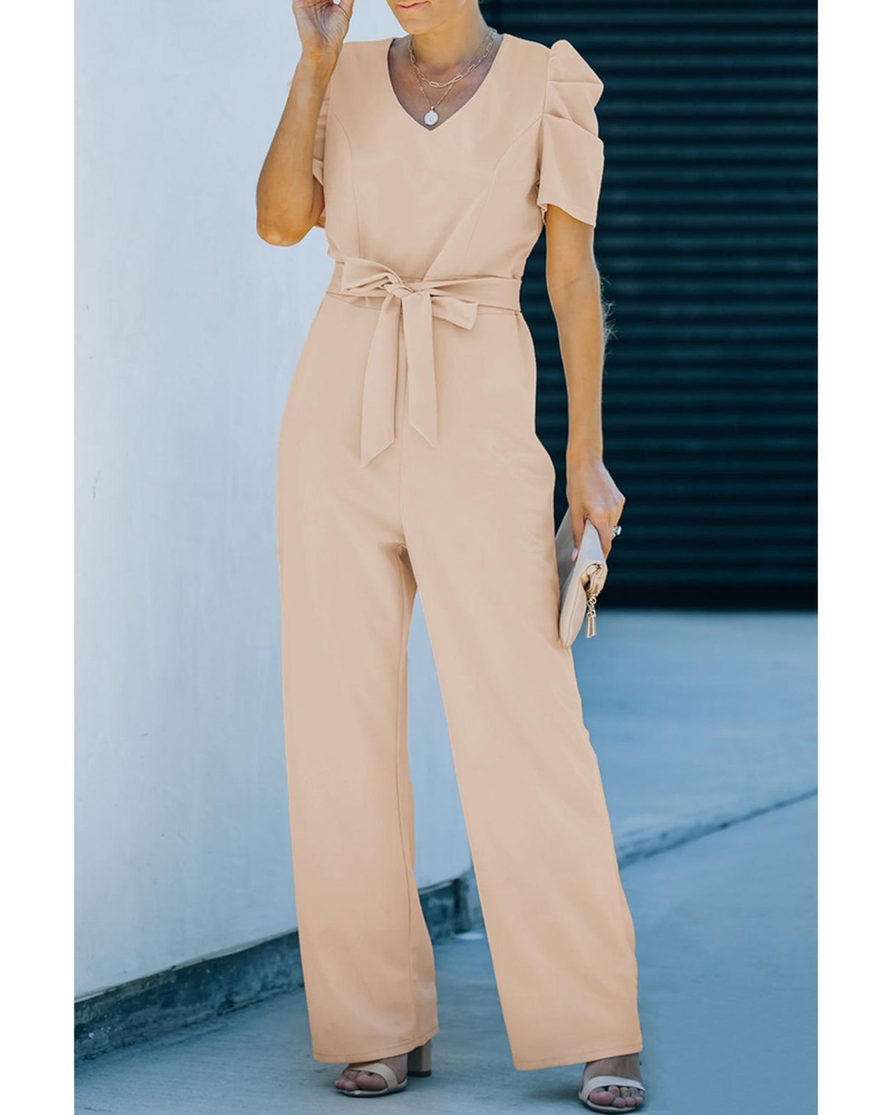 Azura Exchange Knotted High Waist Short Sleeve Jumpsuit - XL