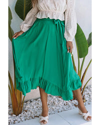 Thumbnail for Azura Exchange Asymmetric Flounce Belted Maxi Skirt - M