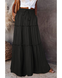 Thumbnail for Azura Exchange Tiered Drawstring Waist Maxi Skirt - L