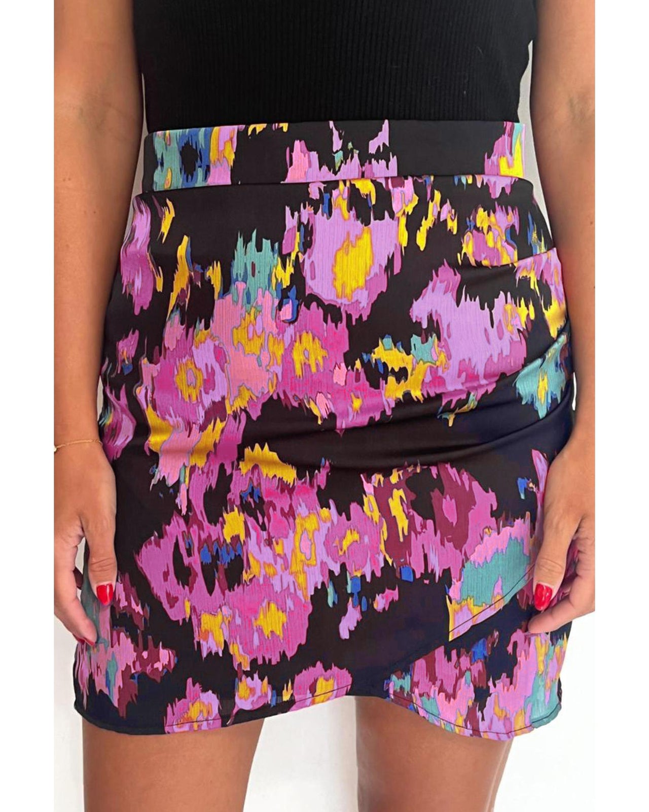 Azura Exchange Abstract Print Wrap Hem Mini Skirt - M