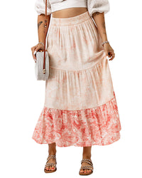 Thumbnail for Azura Exchange Tiered Maxi Skirt with Floral Print - M