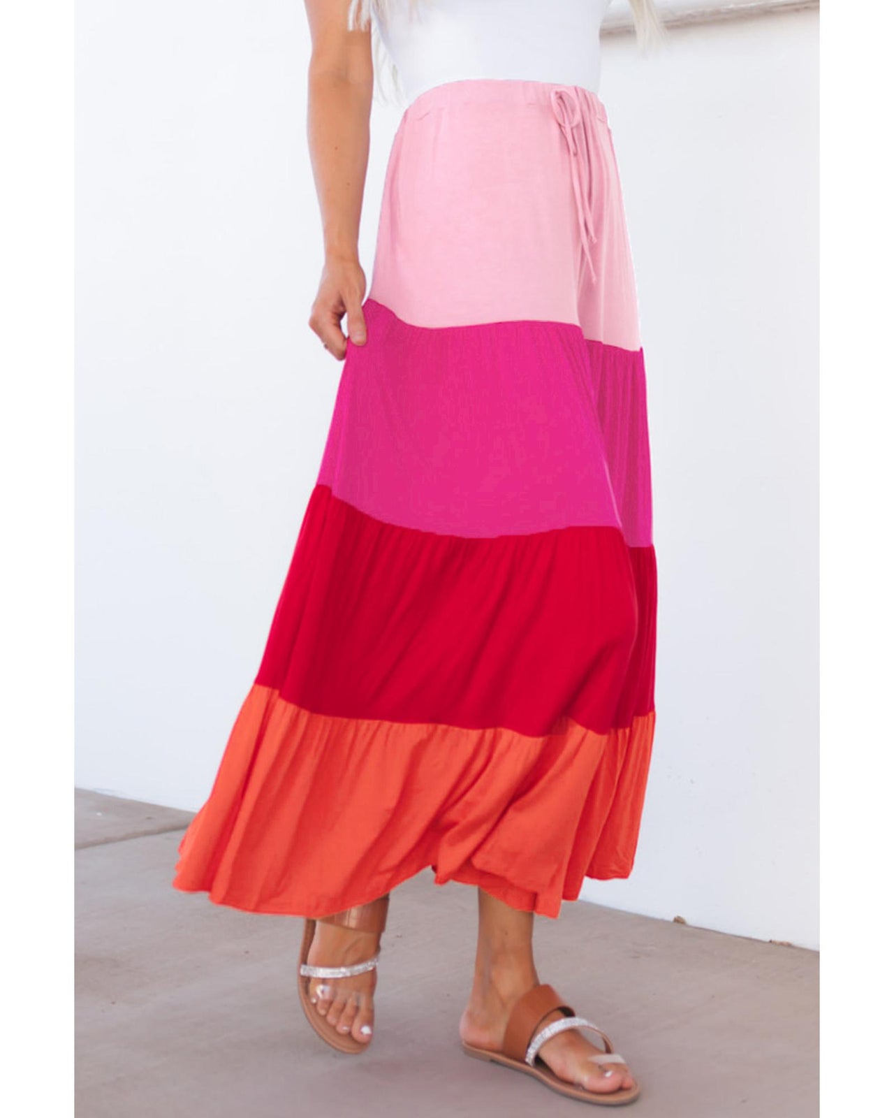 Azura Exchange Tiered Drawstring Maxi Skirt - L