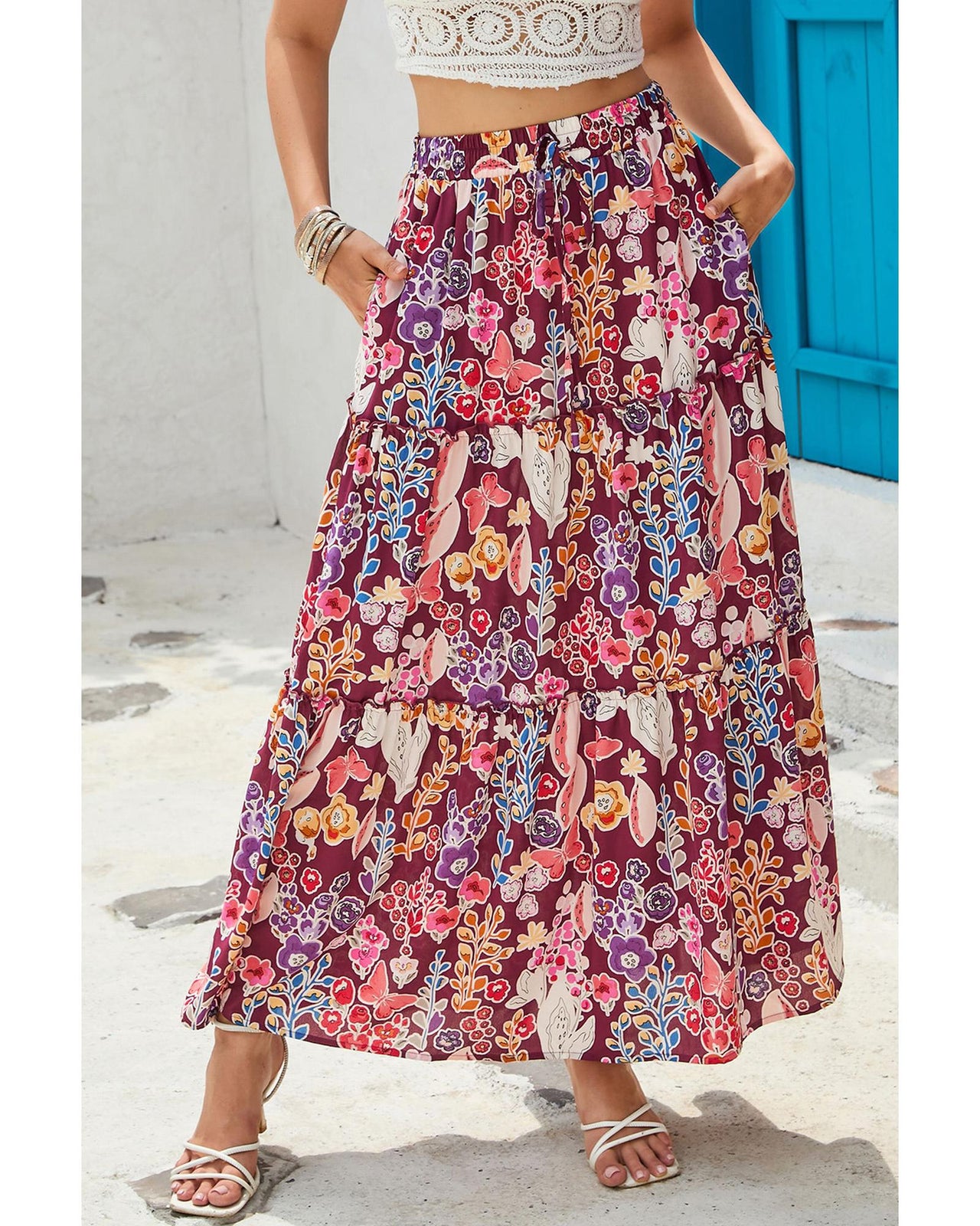 Azura Exchange Boho Floral Print High Waist Maxi Skirt - M