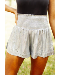 Thumbnail for Azura Exchange Smocked High Waist Shorts with Metallic Sheen - L
