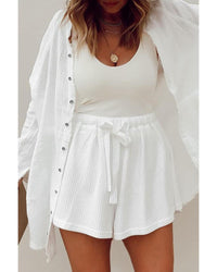 Thumbnail for Azura Exchange Waffle Knit Lace-up High Waist Wide Leg Shorts - S