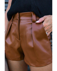Thumbnail for Azura Exchange Pleated Faux Leather Casual Shorts - 14 US