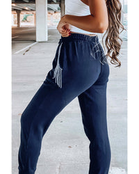 Thumbnail for Azura Exchange Rhinestone Trim Drawstring Jogger Pants - M