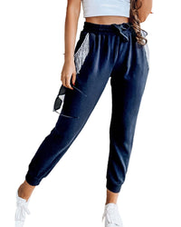 Thumbnail for Azura Exchange Rhinestone Trim Drawstring Jogger Pants - M