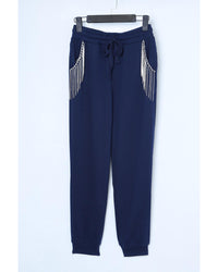 Thumbnail for Azura Exchange Rhinestone Trim Drawstring Jogger Pants - M