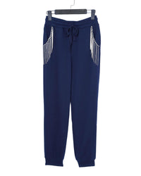Thumbnail for Azura Exchange Rhinestone Trim Drawstring Jogger Pants - M
