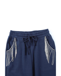 Thumbnail for Azura Exchange Rhinestone Trim Drawstring Jogger Pants - M