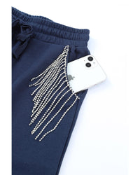 Thumbnail for Azura Exchange Rhinestone Trim Drawstring Jogger Pants - M