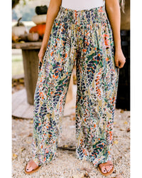 Thumbnail for Azura Exchange Floral Print Shirred High Waist Wide Leg Pants - L