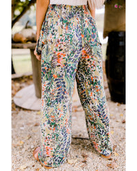 Thumbnail for Azura Exchange Floral Print Shirred High Waist Wide Leg Pants - XL
