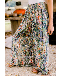 Thumbnail for Azura Exchange Floral Print Shirred High Waist Wide Leg Pants - XL