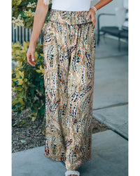 Thumbnail for Azura Exchange Floral Print Shirred High Waist Wide Leg Pants - XL