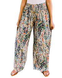 Thumbnail for Azura Exchange Floral Print Shirred High Waist Wide Leg Pants - XL