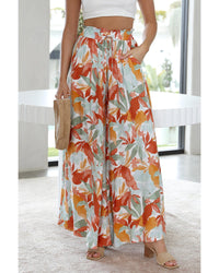 Thumbnail for Azura Exchange Floral Print Drawstring High Waist Wide Leg Pants - M
