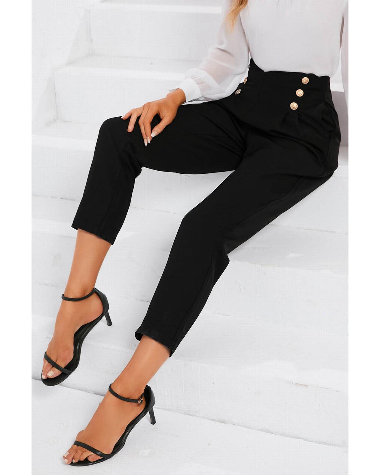 Azura Exchange Pleated Double Breasted Cropped Pants - 12 US