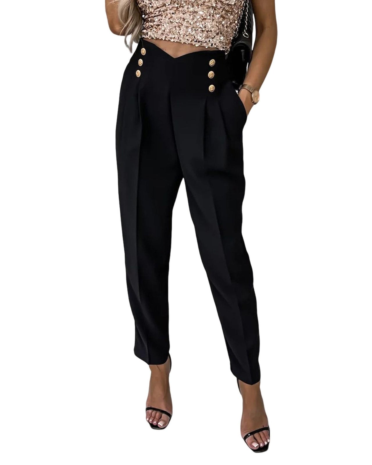 Azura Exchange Pleated Double Breasted Cropped Pants - 12 US