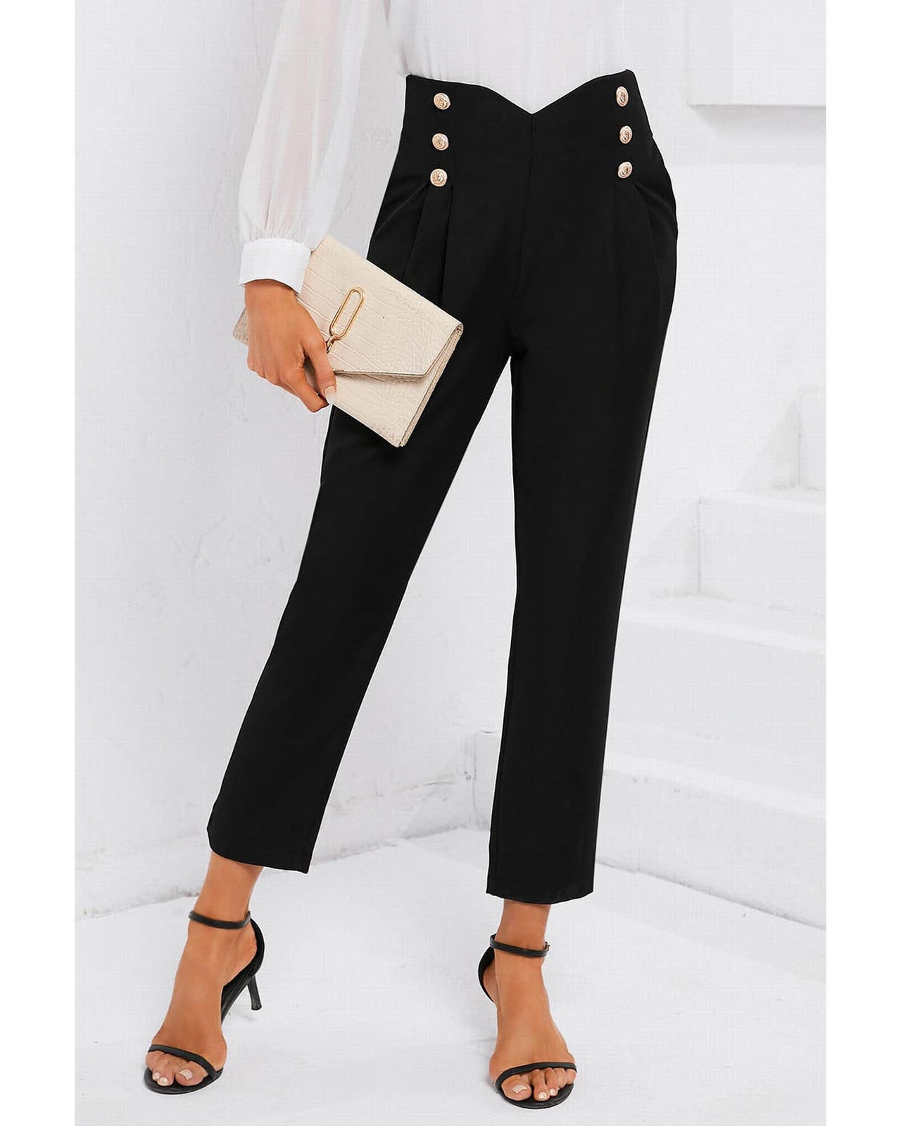 Azura Exchange Pleated Double Breasted Cropped Pants - 16 US