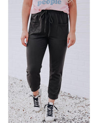 Thumbnail for Azura Exchange Drawstring Waist Jogger Pants with Front Patch Pockets - L