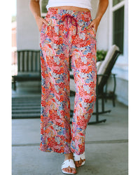 Thumbnail for Azura Exchange Print Drawstring Smocked High Waist Pants - L