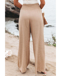 Thumbnail for Azura Exchange Smocked High Waist Wide Leg Pants in Khaki - M