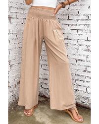 Thumbnail for Azura Exchange Smocked High Waist Wide Leg Pants in Khaki - M