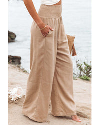 Thumbnail for Azura Exchange Smocked High Waist Wide Leg Pants in Khaki - M