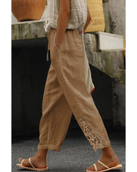 Thumbnail for Azura Exchange Lace Splicing Drawstring Casual Cotton Pants - S
