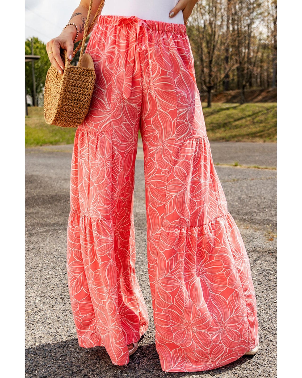 Azura Exchange Floral Print Wide Leg Pants - S