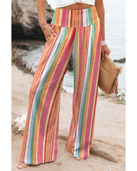 Thumbnail for Azura Exchange Striped Smocked High Waist Wide Leg Pants - S