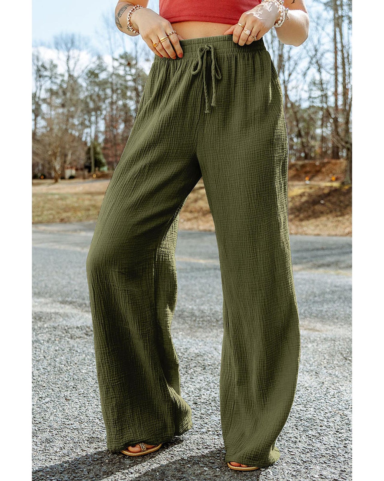 Azura Exchange Textured Wide Leg Pants - S