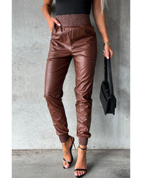 Thumbnail for Azura Exchange Smocked High-Waist Leather Skinny Pants - L