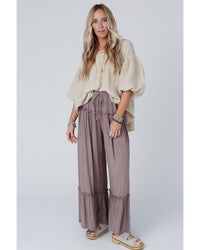 Thumbnail for Azura Exchange Frilled Drawstring High Waist Wide Leg Pants - L