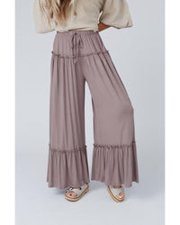 Thumbnail for Azura Exchange Frilled Drawstring High Waist Wide Leg Pants - L