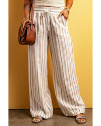 Thumbnail for Azura Exchange Striped Print Drawstring High Waist Casual Pants - M