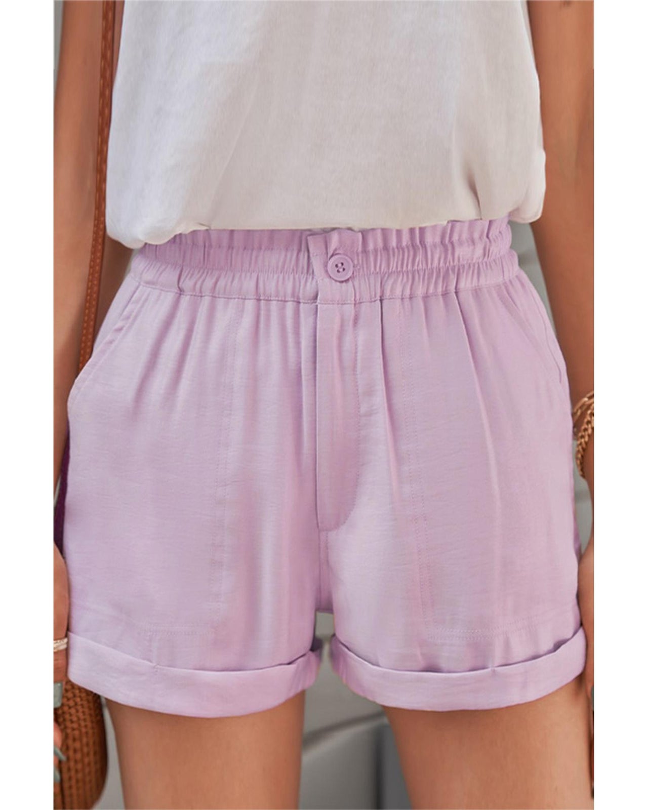 Azura Exchange Cuffed Leg Opening Paper-bag Waist Shorts - XL