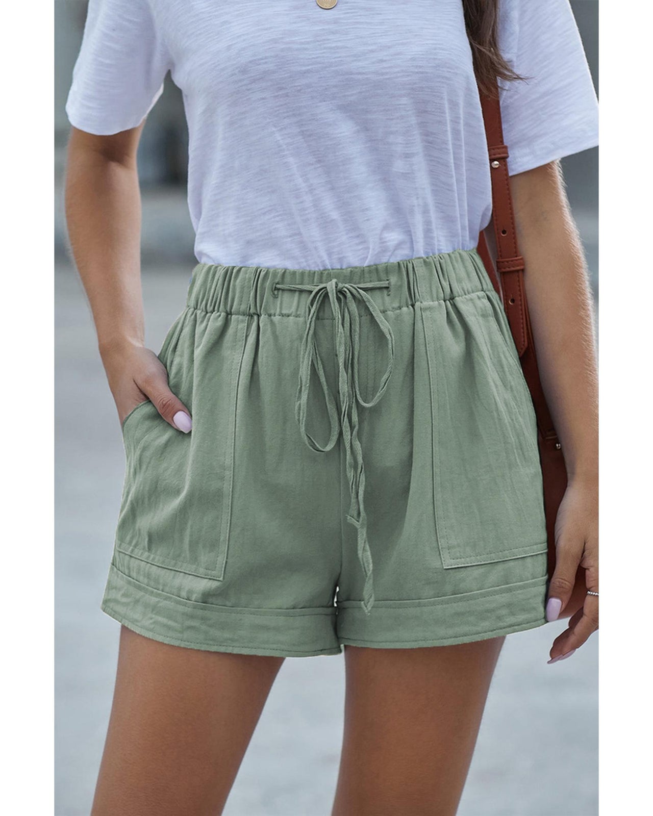 Azura Exchange Green Pocketed Tencel Shorts - S