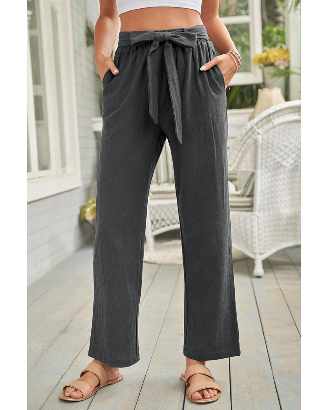 Azura Exchange Wide Leg Pants with Elastic Waist and Drawstring - M