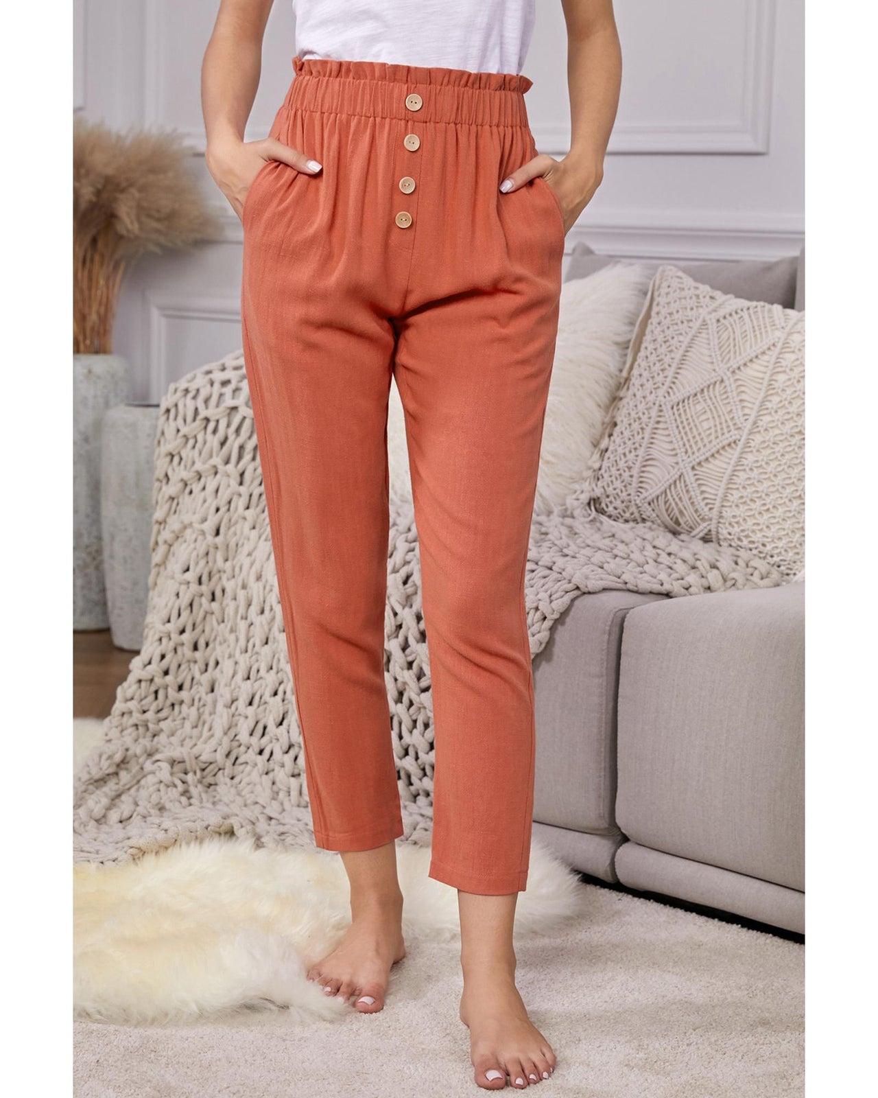 Azura Exchange Linen Blend Pocketed Pants - L