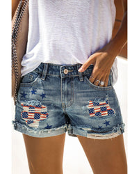 Thumbnail for Azura Exchange American Flag Patchwork Denim Shorts - XL