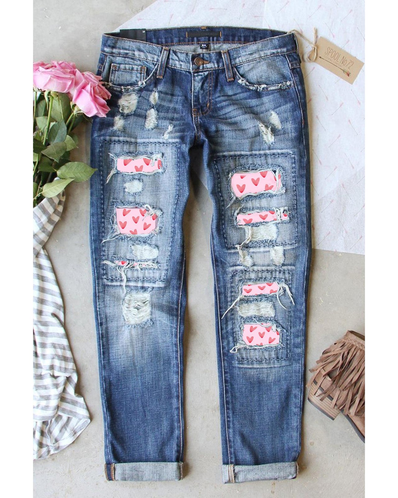 Azura Exchange Heart Patchwork Jeans - 10 US