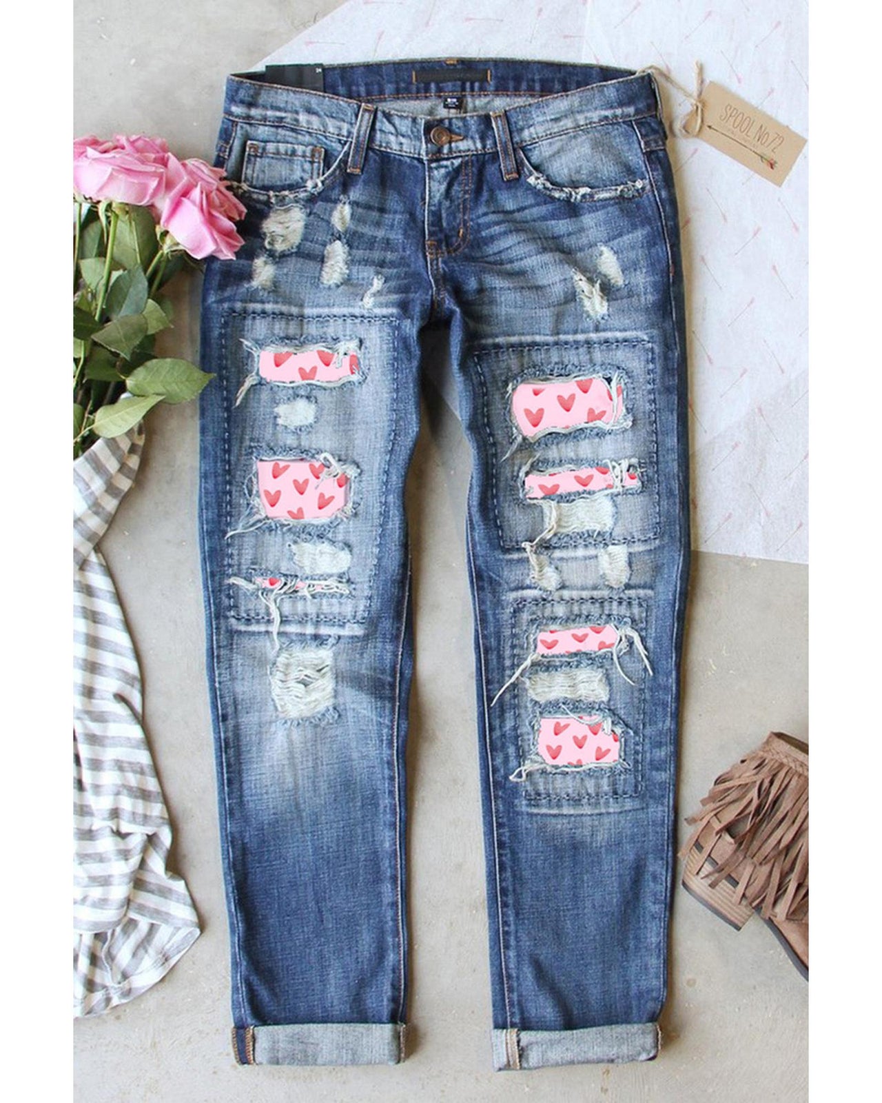 Azura Exchange Heart Patchwork Jeans - 16 US