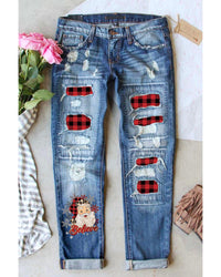 Thumbnail for Azura Exchange Plaid Splicing Distressed Jeans - L