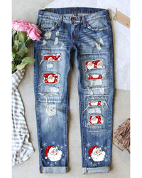 Thumbnail for Azura Exchange Santa Claus Patchwork Distressed Boyfriend Jeans - 6 US