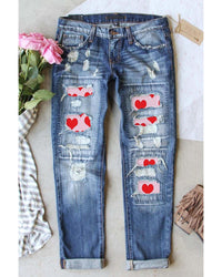 Thumbnail for Azura Exchange Heart Patchwork Distressed Jeans - 10 US